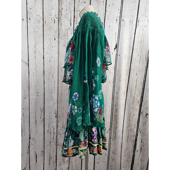 Camilla Green Off Shoulder Long Sleeve Short Dress Crystals Peasant Festival M - Picture 10 of 11